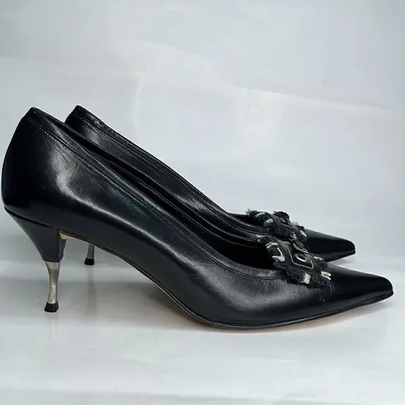 Vero VE Black Leather Pumps with fringe buckle - Picture 2 of 13
